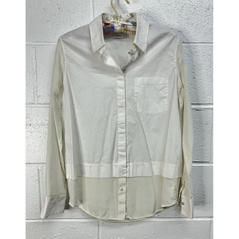 Vince Button Front Dress Shirt Ivory Silk Contrast / Women's 2